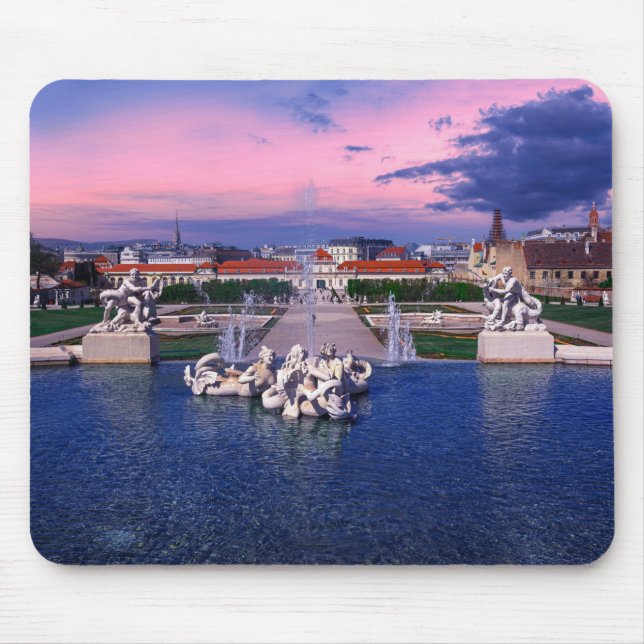 Alfombrilla De Ratón Atardecer sobre una fuente en Viena (Frente)