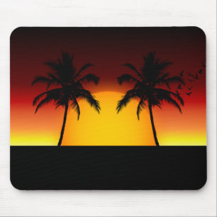 Alfombrilla De Ratón Atardecer tropical con palmeras