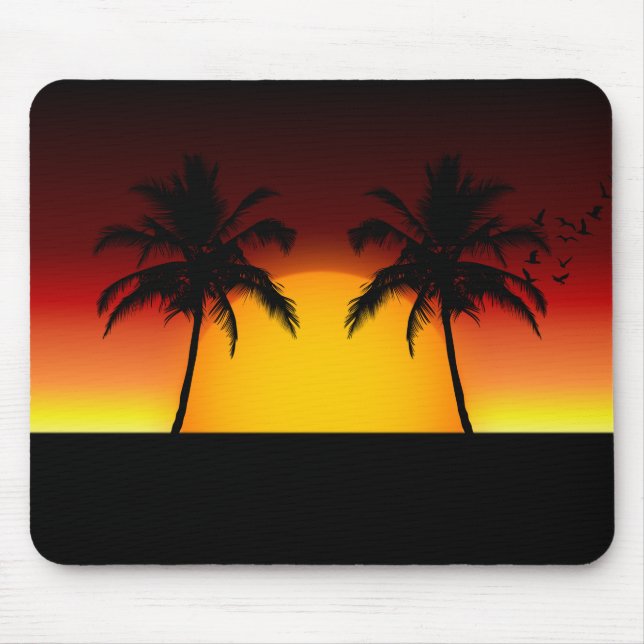 Alfombrilla De Ratón Atardecer tropical con palmeras (Frente)