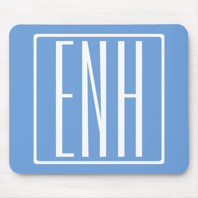 Alfombrilla De Ratón Audaz Monograma Moderno 3 Iniciales | Azul suave (Frente)