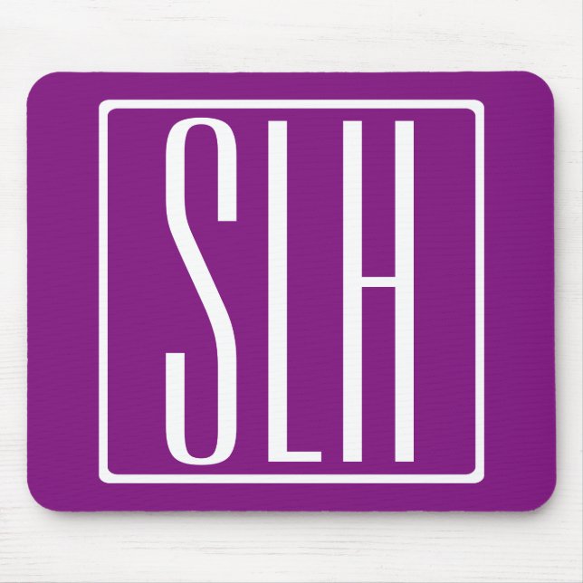 Alfombrilla De Ratón Audaz Monograma Moderno 3 Iniciales | Blanco y mor (Frente)