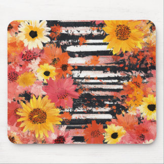 Alfombrilla De Ratón Audaz Patrón Floral Grunge Negro Naranja Rosa