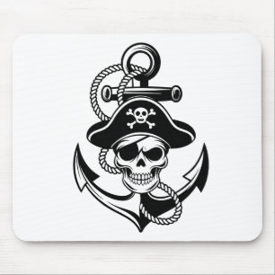 Alfombrilla De Ratón Audaz Skull Pirata y Anchor - Diseño Nautico