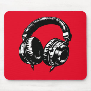 Alfombrilla De Ratón Auriculares de Música Negros DJ 