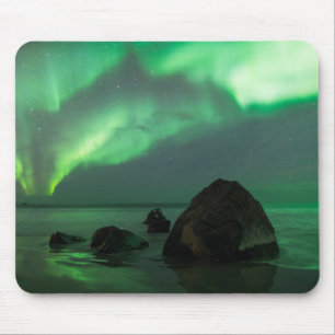 Alfombrilla De Ratón Aurora boreal   Playa Lofoten Noruega