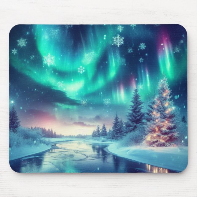 Alfombrilla De Ratón aurora borealis/Navidades/invierno (Frente)