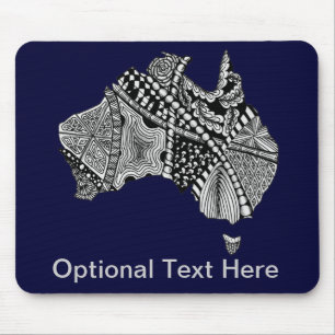Alfombrilla De Ratón Australia Mapa de Doodle Arte Negro y Blanco