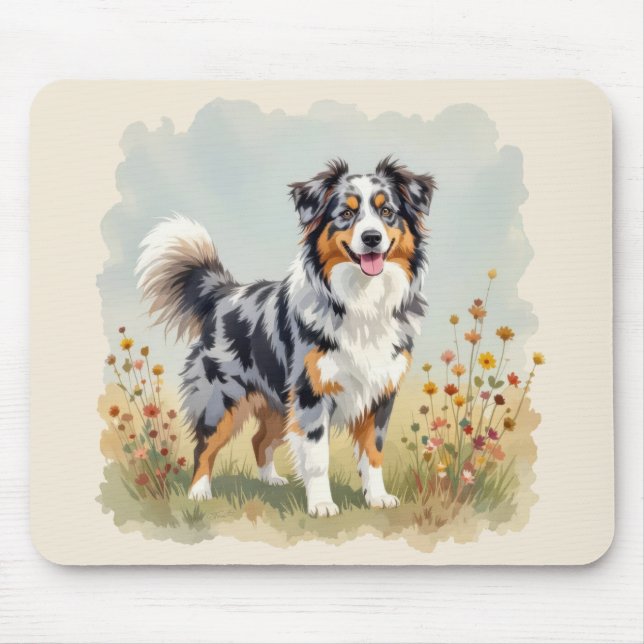 Alfombrilla De Ratón Australian Shepherd Dog Merle Long Tail (Frente)