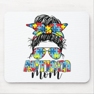 Alfombrilla De Ratón Autism Mom Life Messy Bun Gafas de sol Bandana Mot