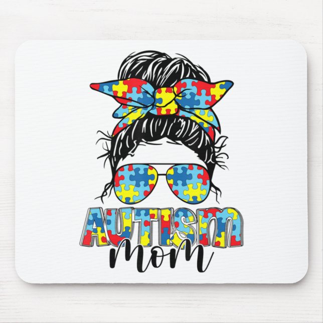 Alfombrilla De Ratón Autism Mom Life Messy Bun Gafas de sol Bandana Mot (Frente)