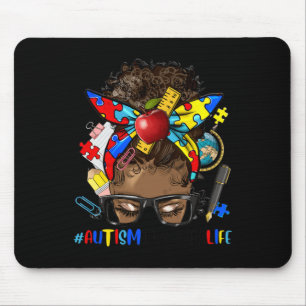 Alfombrilla De Ratón Autismo Conciencia Afro Messy Bun Melanin Auti Neg