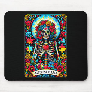 Alfombrilla De Ratón Autismo Mama Tarot Card Skeleton Skull Floral Awar