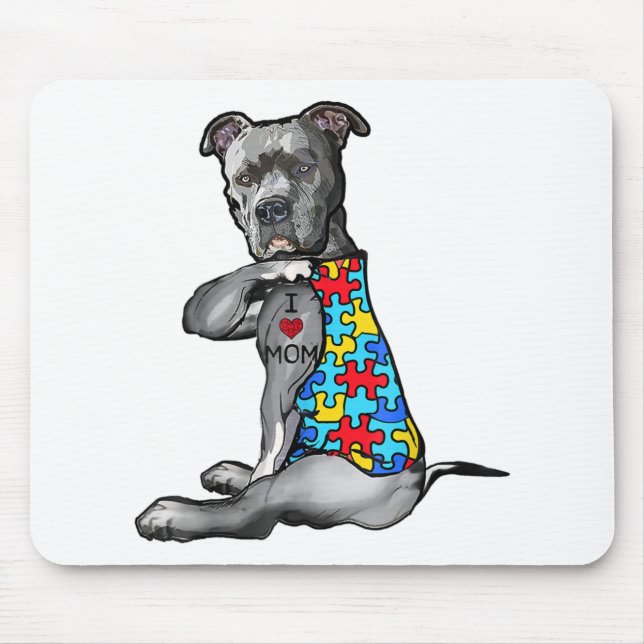Alfombrilla De Ratón Autista | Guay Pitbull I Love Mom Autism Puzzle (Frente)