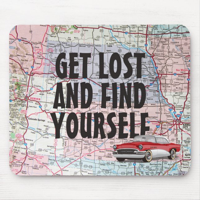 Alfombrilla De Ratón Auto retro en hoja de ruta (Frente)