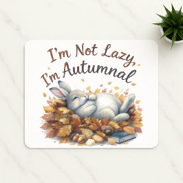 Alfombrilla De Ratón Autumn Bunny in Leaves with Funny Lazy Quote Canva