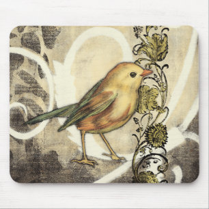Alfombrilla De Ratón Ave amarilla y verde en fondo vintage
