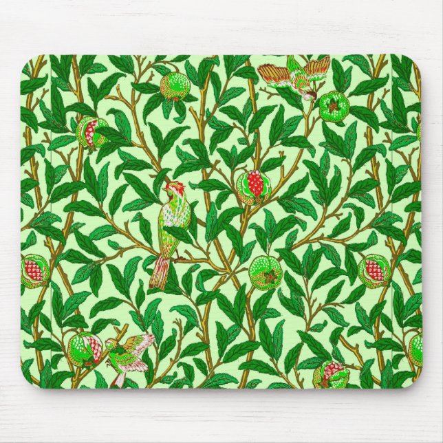 Alfombrilla De Ratón Ave y granada Art Nouveau, verde limón (Frente)