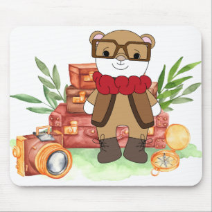 Alfombrilla De Ratón Aventura de dibujos animados de oso lindo de viaje
