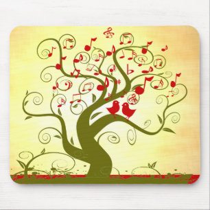 Alfombrilla De Ratón Aves de amor lindo cantando Swirl Tree MousePad