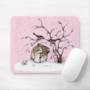 Alfombrilla De Ratón Aves de conejo y nieve