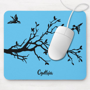 Alfombrilla De Ratón Aves negras y ramas de árbol personalizadas