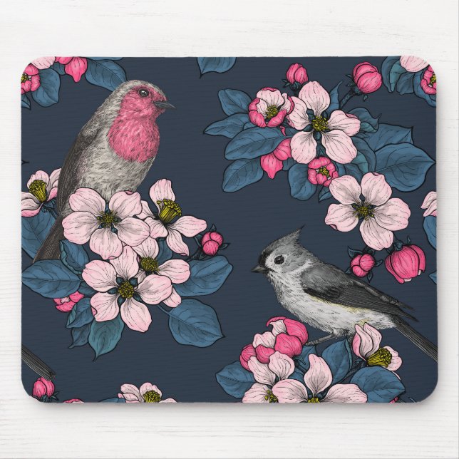 Alfombrilla De Ratón Aves y flores (Frente)