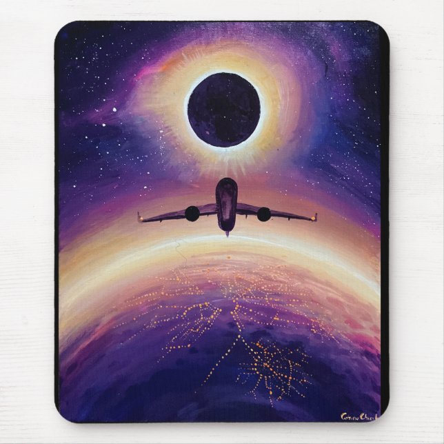 Alfombrilla De Ratón Avión en ciudad de vuelo y eclipse (Frente)