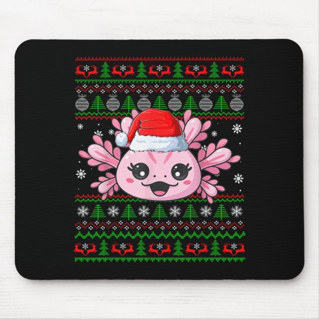 Alfombrilla De Ratón Axolotl Christmas Ugly Sweater Santa Axolotl Head  (Frente)
