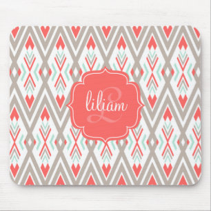 Alfombrilla De Ratón Azteca tribal geométrico coralino moderno