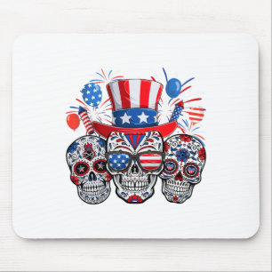Alfombrilla De Ratón Azúcar Calavera Sombras Fuego Bandera Americana 4 