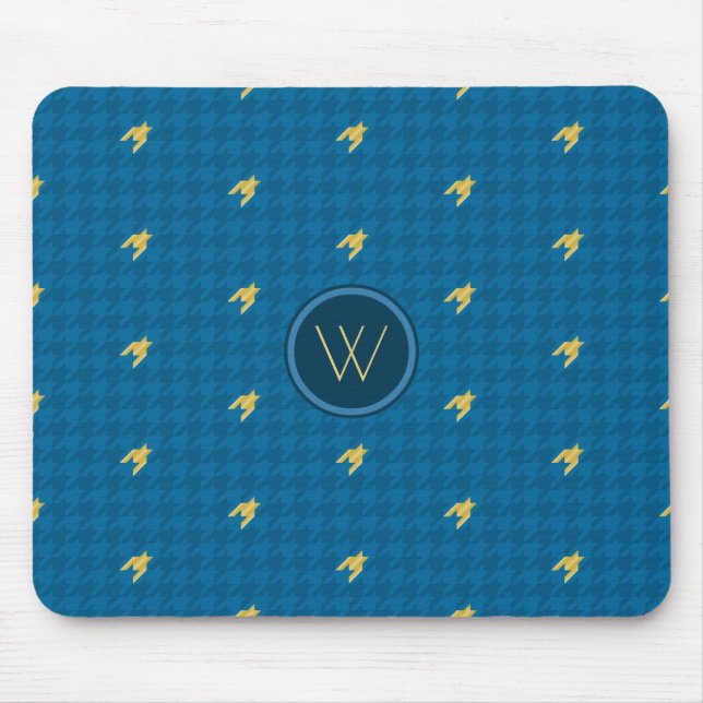 Alfombrilla De Ratón Azul con acento dorado Houndstoth Mousepad (Frente)