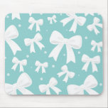 Alfombrilla De Ratón Azul con perlas y lazos blancos Coquette<br><div class="desc">Alfombrilla de ratón azul con perlas y lazos blancos Coquette</div>