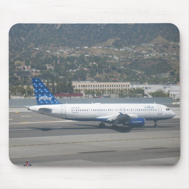 Alfombrilla De Ratón Azul del jet en RWY 8 en KBUR (Frente)