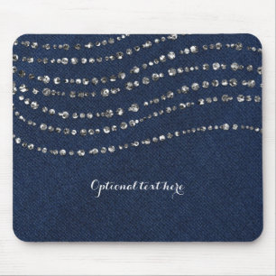 Alfombrilla De Ratón Azul Denim & Diamonds Brillo Falso Bling Chic