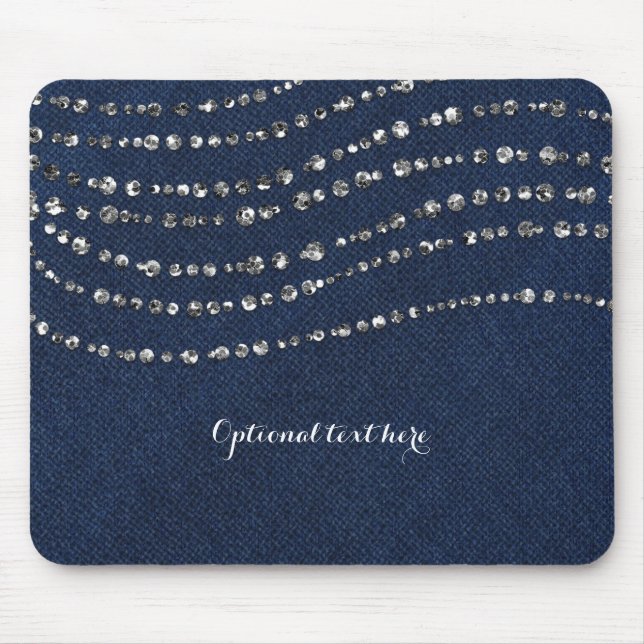 Alfombrilla De Ratón Azul Denim & Diamonds Brillo Falso Bling Chic (Frente)