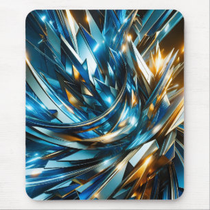 Alfombrilla De Ratón Azul Dorado Futurista Abstracto Metálico Geométric