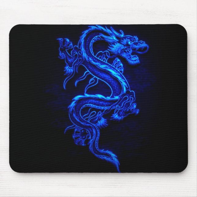 Alfombrilla De Ratón azul-dragón-negro-fuego (Frente)