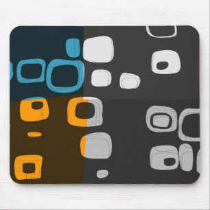 Alfombrilla De Ratón Azul, naranja, arte abstracto retro gris