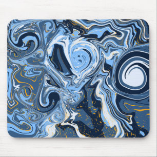 Alfombrilla De Ratón Azul, Oro y Blanco Fluid Art Swift Mármol como