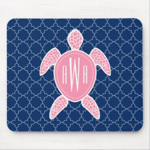 Alfombrilla De Ratón Azul rosado con monograma Quatrefoil de la tortuga