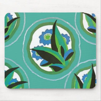 Alfombrilla De Ratón Azul Verde Floral Art Deco Mousepad
