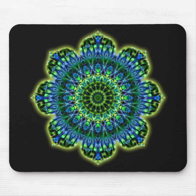 Alfombrilla De Ratón azul verde Mandala | negro (Frente)