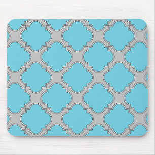 Alfombrilla De Ratón azul y gris de quatrefoil