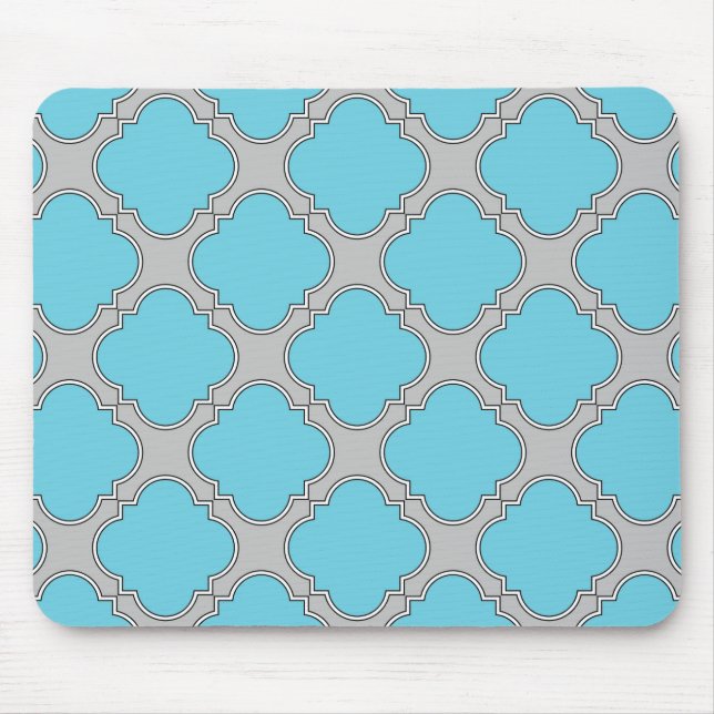 Alfombrilla De Ratón azul y gris de quatrefoil (Frente)