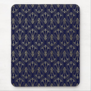 Alfombrilla De Ratón Azul y oro de la marina de arte nouveau