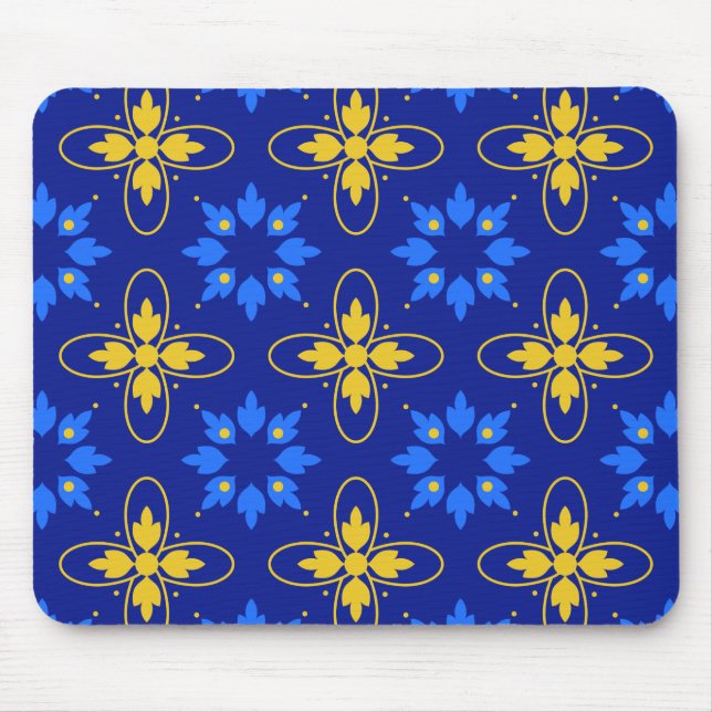 Alfombrilla De Ratón Azulejo azul y amarillo (Frente)
