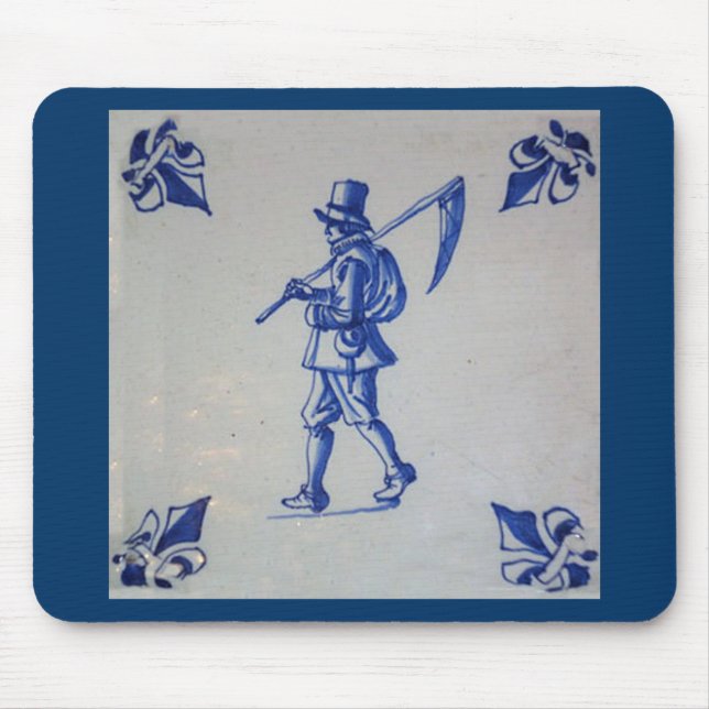 Alfombrilla De Ratón Azulejos azules de Delft - Ducha que lleva el zigz (Frente)