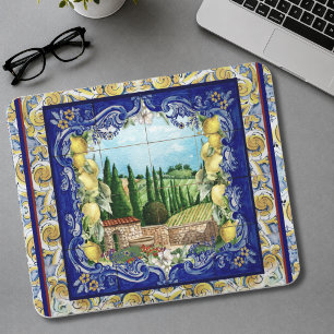 Alfombrilla De Ratón azulejos azules de verano italiano Majolica cítric