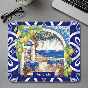 Alfombrilla De Ratón azulejos de cítrico azul mayólica mediterránea sic