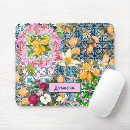 Alfombrilla De Ratón azulejos florales de cítricos sicilianos de color 